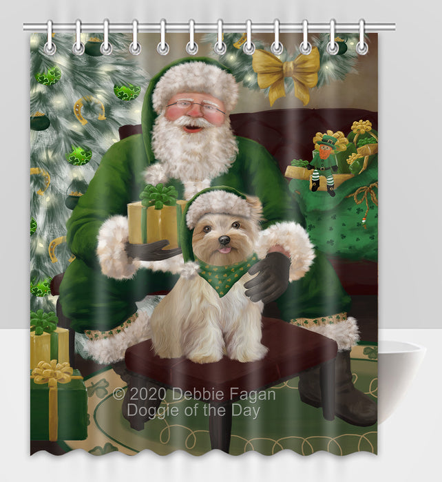 Christmas Irish Santa with Gift and Yorkipoo Dog Shower Curtain Bathroom Accessories Decor Bath Tub Screens SC195