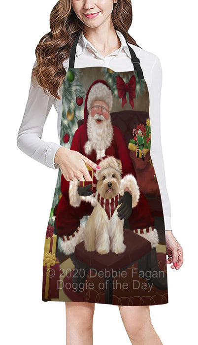 Santa's Christmas Surprise Yorkipoo Dog Apron - Adjustable Long Neck Bib for Adults - Waterproof Polyester Fabric With 2 Pockets - Chef Apron for Cooking, Dish Washing, Gardening, and Pet Grooming