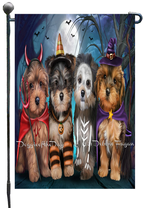 Happy Halloween Trick or Treat Yorkipoo Dogs Garden Flags- Outdoor Double Sided Garden Yard Porch Lawn Spring Decorative Vertical Home Flags 12 1/2"w x 18"h
