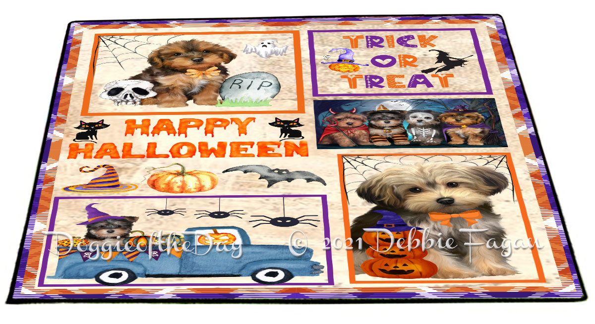 Happy Halloween Trick or Treat Yorkipoo Dogs Indoor/Outdoor Welcome Floormat - Premium Quality Washable Anti-Slip Doormat Rug FLMS58267