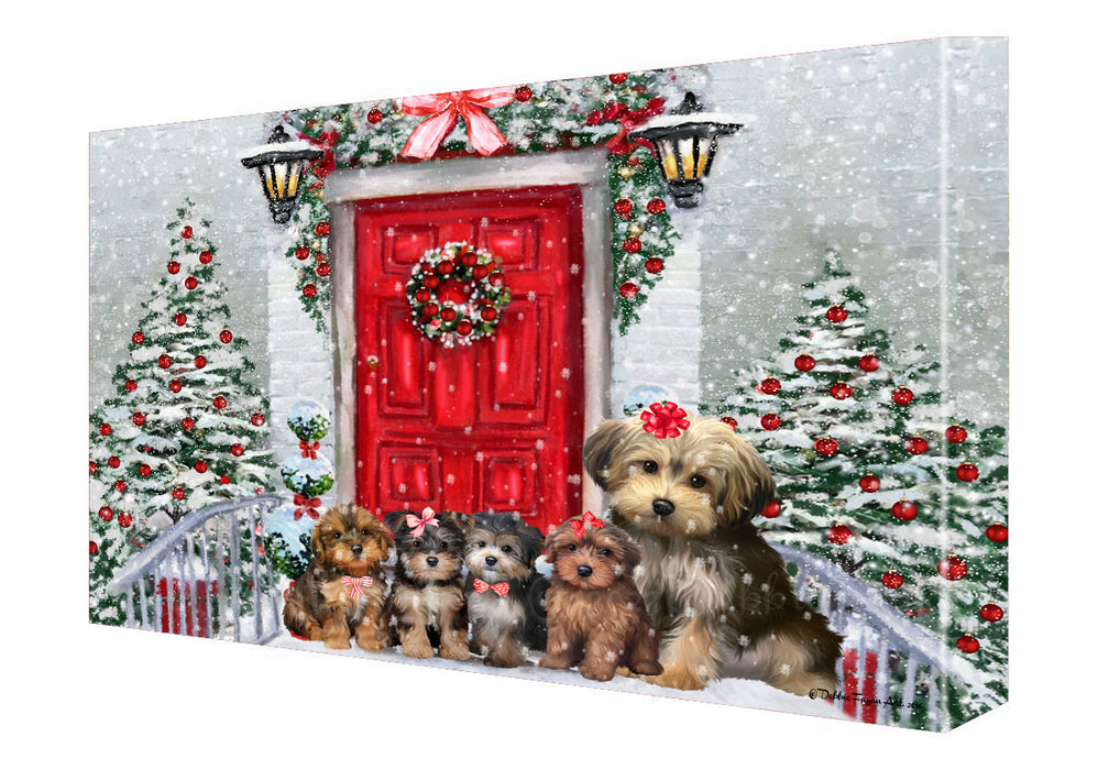 Christmas Holiday Welcome Yorkipoo Dogs Canvas Wall Art - Premium Quality Ready to Hang Room Decor Wall Art Canvas - Unique Animal Printed Digital Painting for Decoration