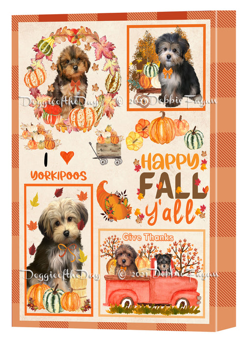 Happy Fall Y'all Pumpkin Yorkipoo Dogs Canvas Wall Art - Premium Quality Ready to Hang Room Decor Wall Art Canvas - Unique Animal Printed Digital Painting for Decoration