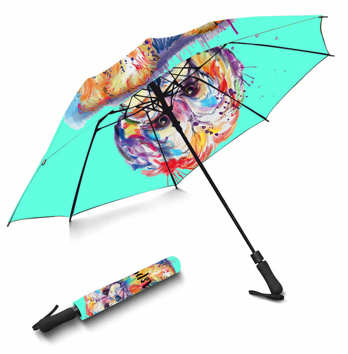 Custom Pet Name Personalized Watercolor Yorkipoo DogSemi-Automatic Foldable Umbrella