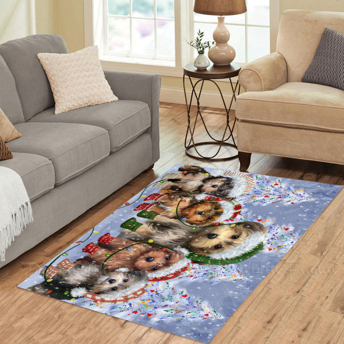 Christmas Lights and Yorkipoo Dogs Area Rug - Ultra Soft Cute Pet Printed Unique Style Floor Living Room Carpet Decorative Rug for Indoor Gift for Pet Lovers