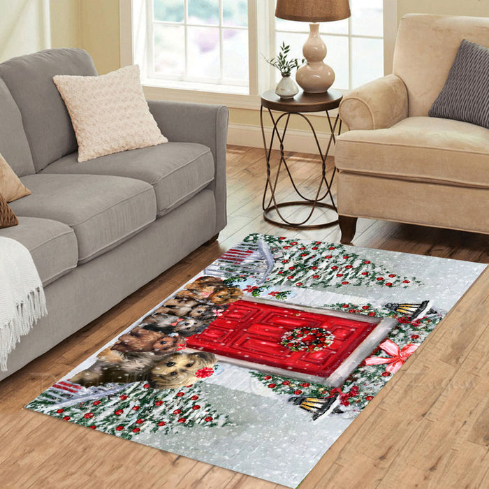 Christmas Holiday Welcome Yorkipoo Dogs Area Rug - Ultra Soft Cute Pet Printed Unique Style Floor Living Room Carpet Decorative Rug for Indoor Gift for Pet Lovers