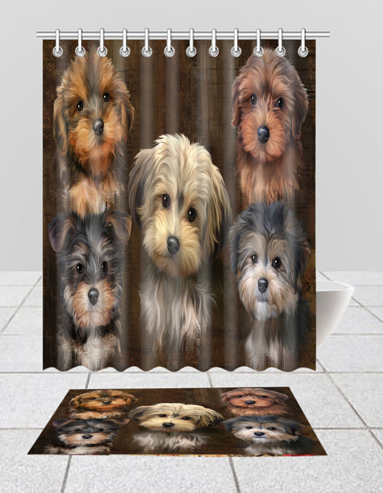 Rustic Yorkipoo Dogs  Bath Mat and Shower Curtain Combo