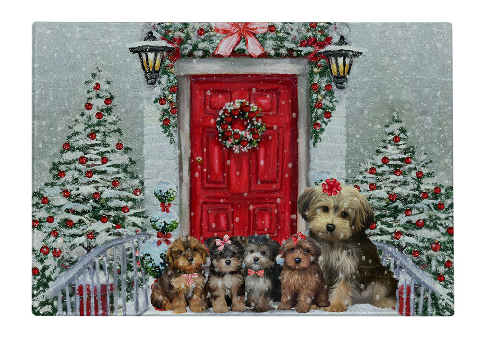 Christmas Holiday Welcome Yorkipoo Dogs Cutting Board - For Kitchen - Scratch & Stain Resistant - Designed To Stay In Place - Easy To Clean By Hand - Perfect for Chopping Meats, Vegetables