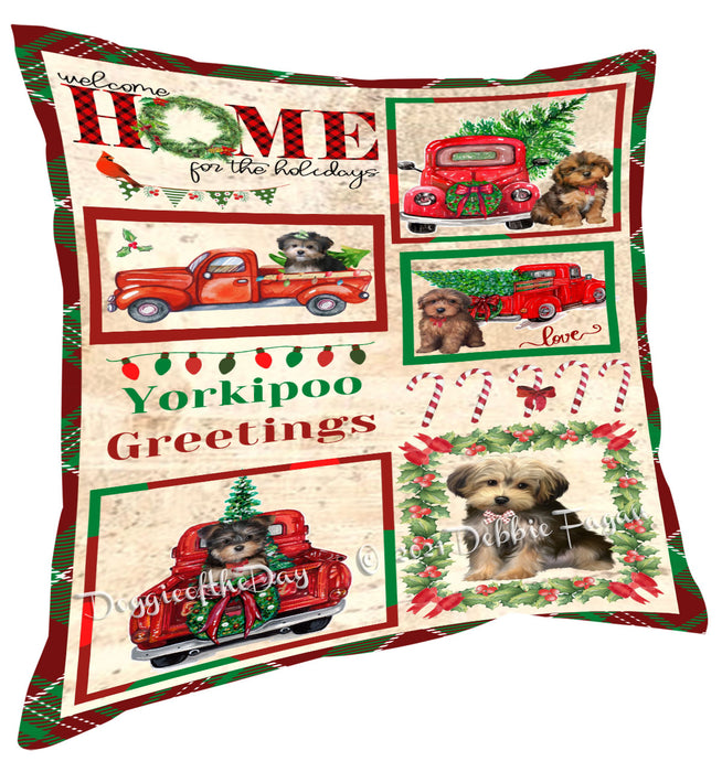 Welcome Home for Christmas Holidays Yorkipoo Dogs Pillow with Top Quality High-Resolution Images - Ultra Soft Pet Pillows for Sleeping - Reversible & Comfort - Ideal Gift for Dog Lover - Cushion for Sofa Couch Bed - 100% Polyester
