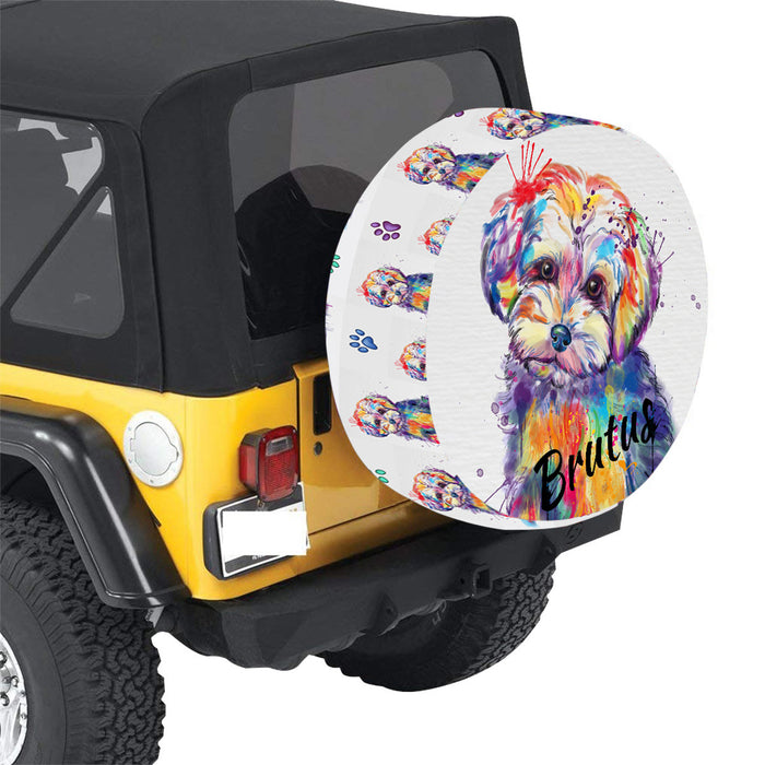 Custom Pet Name Personalized Watercolor Yorkipoo Dog Car Tire Cover