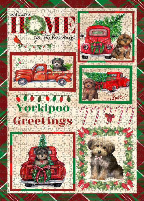 Welcome Home for Christmas Holidays Yorkipoo Dogs Portrait Jigsaw Puzzle for Adults Animal Interlocking Puzzle Game Unique Gift for Dog Lover's with Metal Tin Box