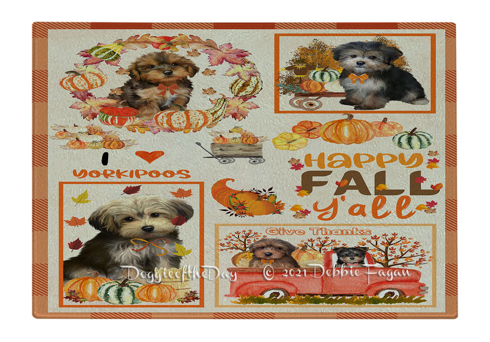 Happy Fall Y'all Pumpkin Yorkipoo Dogs Cutting Board - Easy Grip Non-Slip Dishwasher Safe Chopping Board Vegetables C80056