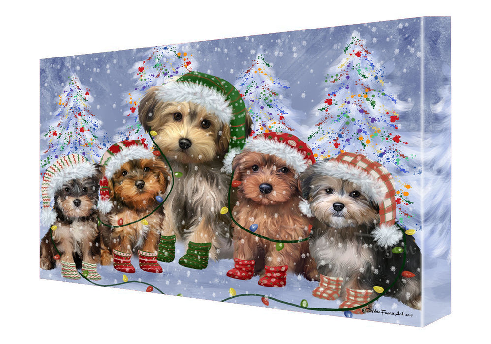 Christmas Lights and Yorkipoo Dogs Canvas Wall Art - Premium Quality Ready to Hang Room Decor Wall Art Canvas - Unique Animal Printed Digital Painting for Decoration