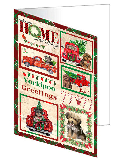 Welcome Home for Christmas Holidays Yorkipoo Dogs Handmade Artwork Assorted Pets Greeting Cards and Note Cards with Envelopes for All Occasions and Holiday Seasons GCD76346