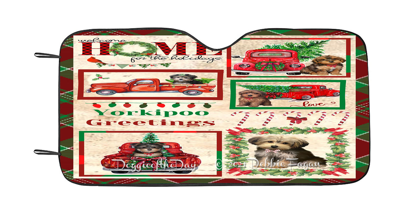 Welcome Home for Christmas Holidays Yorkipoo Dogs Car Sun Shade Cover Curtain