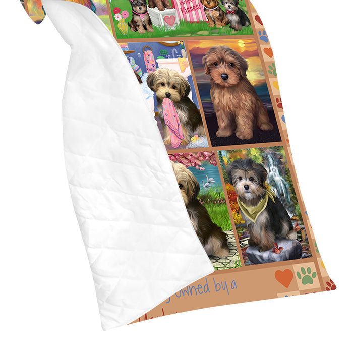 Love is Being Owned Yorkipoo Dog Beige Quilt