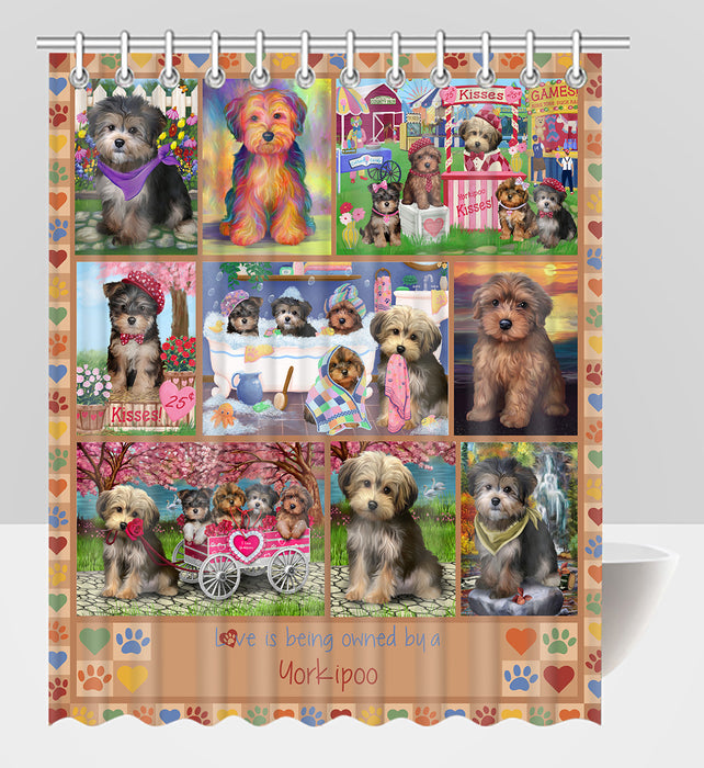 Love is Being Owned Yorkipoo Dog Beige Shower Curtain