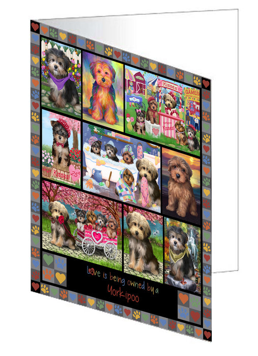 Love is Being Owned Yorkipoo Dog Grey Handmade Artwork Assorted Pets Greeting Cards and Note Cards with Envelopes for All Occasions and Holiday Seasons GCD77549