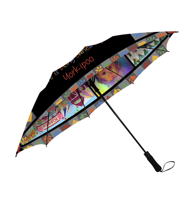 Love is Being Owned Yorkipoo Dog Grey Semi-Automatic Foldable Umbrella