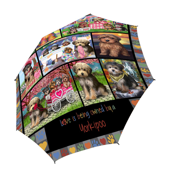 Love is Being Owned Yorkipoo Dog Grey Semi-Automatic Foldable Umbrella