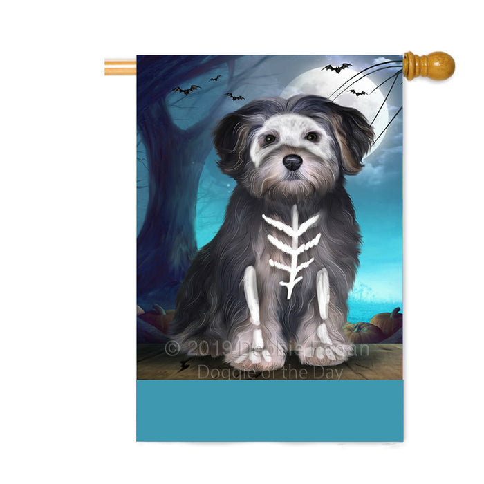 Personalized Happy Halloween Trick or Treat Yorkipoo Dog Skeleton Custom House Flag FLG64242