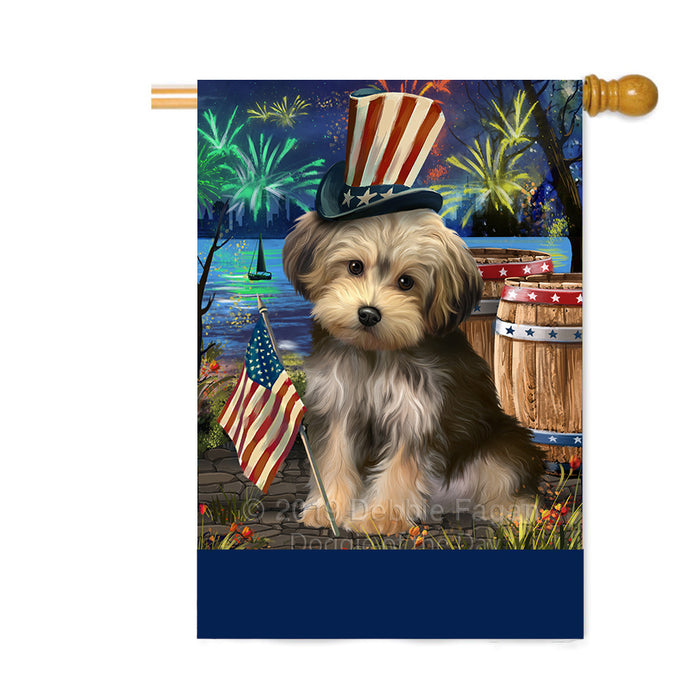 Personalized 4th of July Firework Yorkipoo Dog Custom House Flag FLG-DOTD-A58230