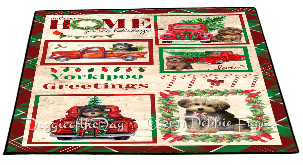 Welcome Home for Christmas Holidays Yorkipoo Dogs Indoor/Outdoor Welcome Floormat - Premium Quality Washable Anti-Slip Doormat Rug FLMS57943