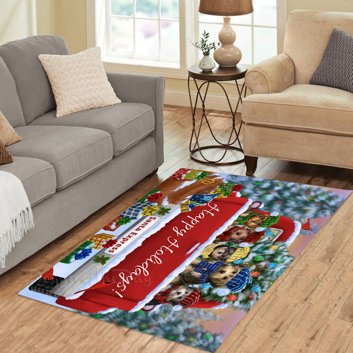 Christmas Red Truck Travlin Home for the Holidays Yorkipoo Dogs Area Rug - Ultra Soft Cute Pet Printed Unique Style Floor Living Room Carpet Decorative Rug for Indoor Gift for Pet Lovers