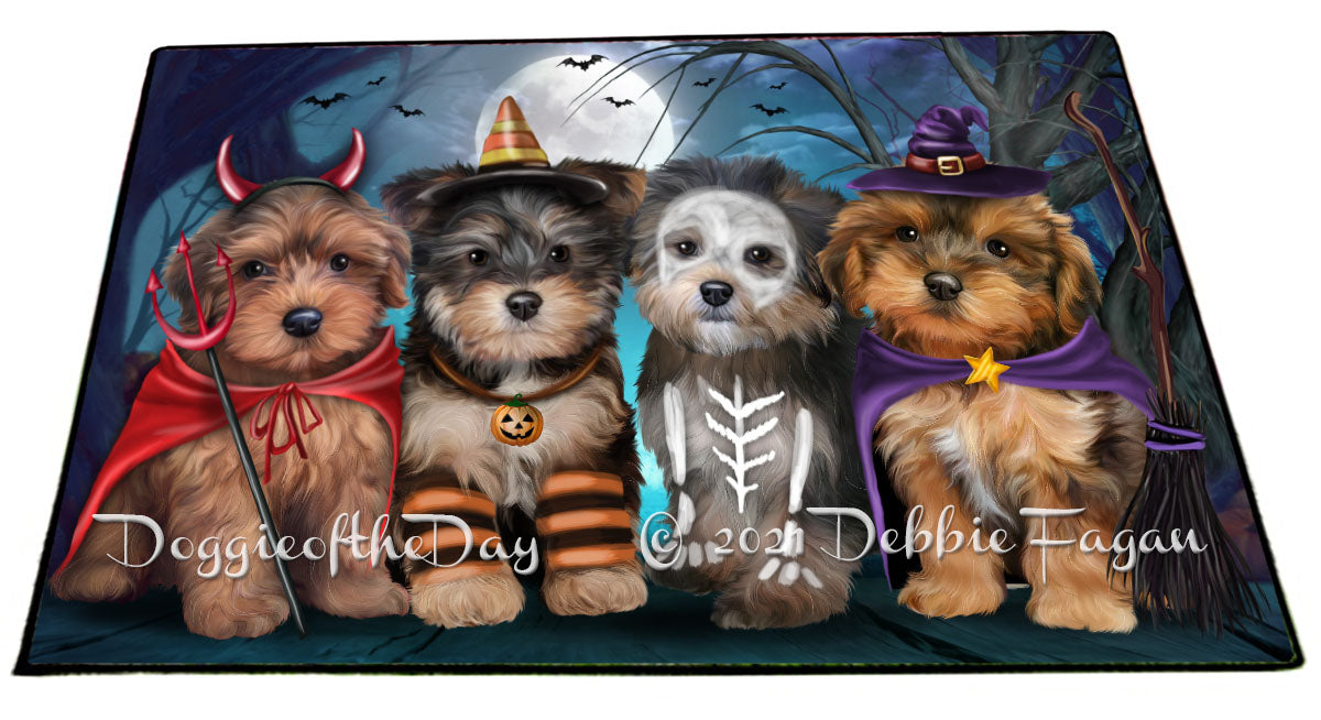 Happy Halloween Trick or Treat Yorkipoo Dogs Indoor/Outdoor Welcome Floormat - Premium Quality Washable Anti-Slip Doormat Rug FLMS58483