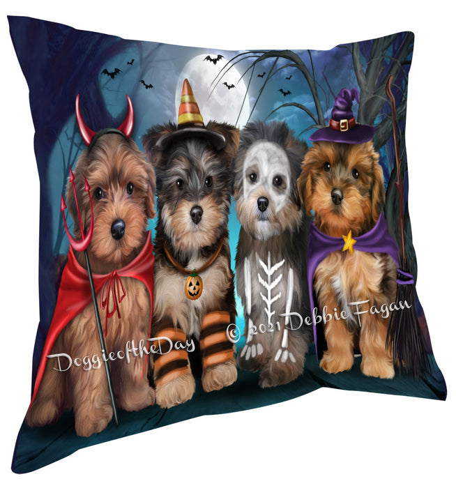 Happy Halloween Trick or Treat Yorkipoo Dogs Pillow with Top Quality High-Resolution Images - Ultra Soft Pet Pillows for Sleeping - Reversible & Comfort - Ideal Gift for Dog Lover - Cushion for Sofa Couch Bed - 100% Polyester, PILA88612