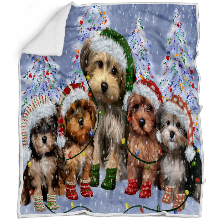 Christmas Lights and Yorkipoo Dogs Blanket - Lightweight Soft Cozy and Durable Bed Blanket - Animal Theme Fuzzy Blanket for Sofa Couch