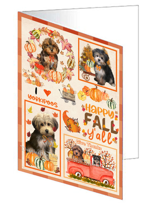 Happy Fall Y'all Pumpkin Yorkipoo Dogs Handmade Artwork Assorted Pets Greeting Cards and Note Cards with Envelopes for All Occasions and Holiday Seasons GCD77180
