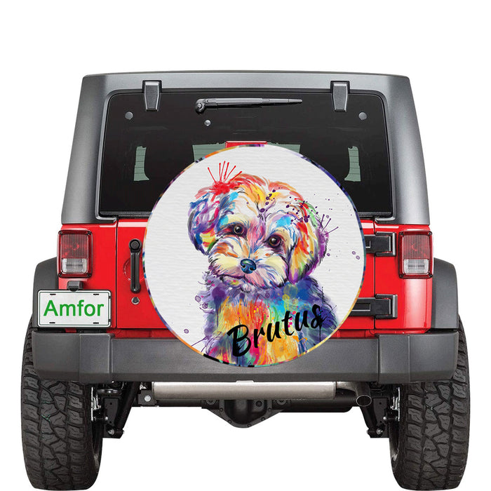 Custom Pet Name Personalized Watercolor Yorkipoo Dog Car Tire Cover