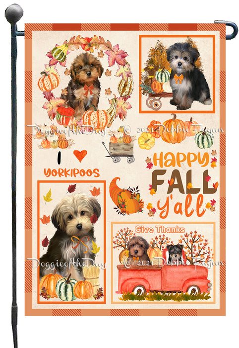 Happy Fall Y'all Pumpkin Yorkipoo Dogs Garden Flags- Outdoor Double Sided Garden Yard Porch Lawn Spring Decorative Vertical Home Flags 12 1/2"w x 18"h