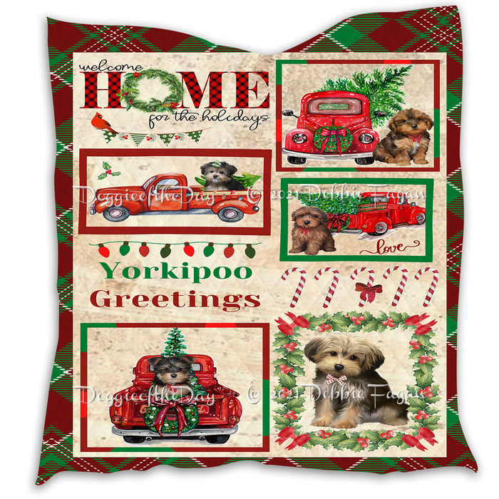 Welcome Home for Christmas Holidays Yorkipoo Dogs Quilt Bed Coverlet Bedspread - Pets Comforter Unique One-side Animal Printing - Soft Lightweight Durable Washable Polyester Quilt