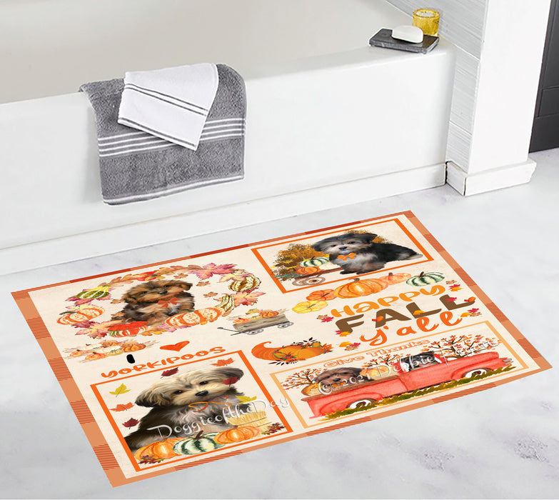 Happy Fall Y'all Pumpkin Yorkipoo Dogs Bathroom Rugs with Non Slip Soft Bath Mat for Tub BRUG55366