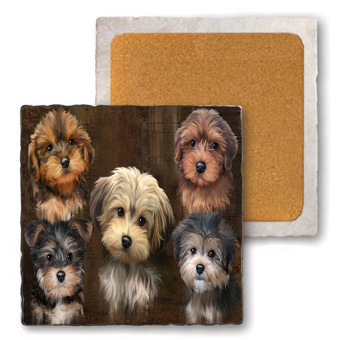 Rustic 5 Yorkipoo Dog Set of 4 Natural Stone Marble Tile Coasters MCST49154