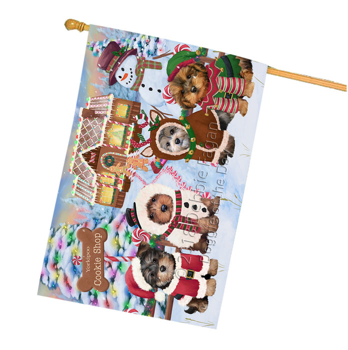 Holiday Gingerbread Cookie Shop Yorkipoos Dog House Flag FLG57318