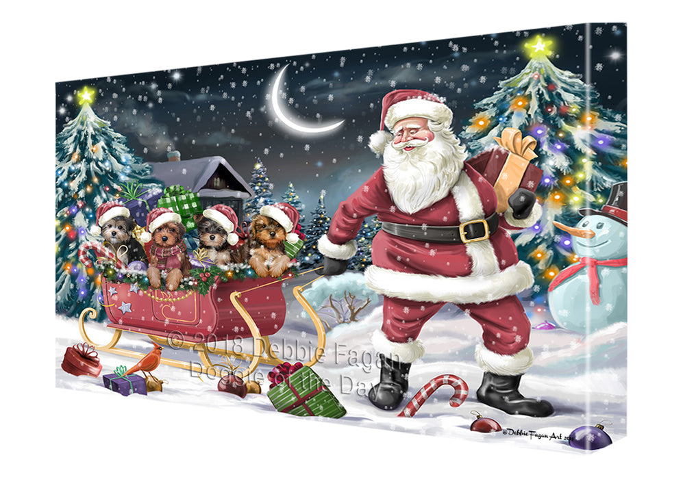 Santa Sled Dogs Christmas Happy Holidays Yorkipoos Dog Canvas Print Wall Art Décor CVS82826
