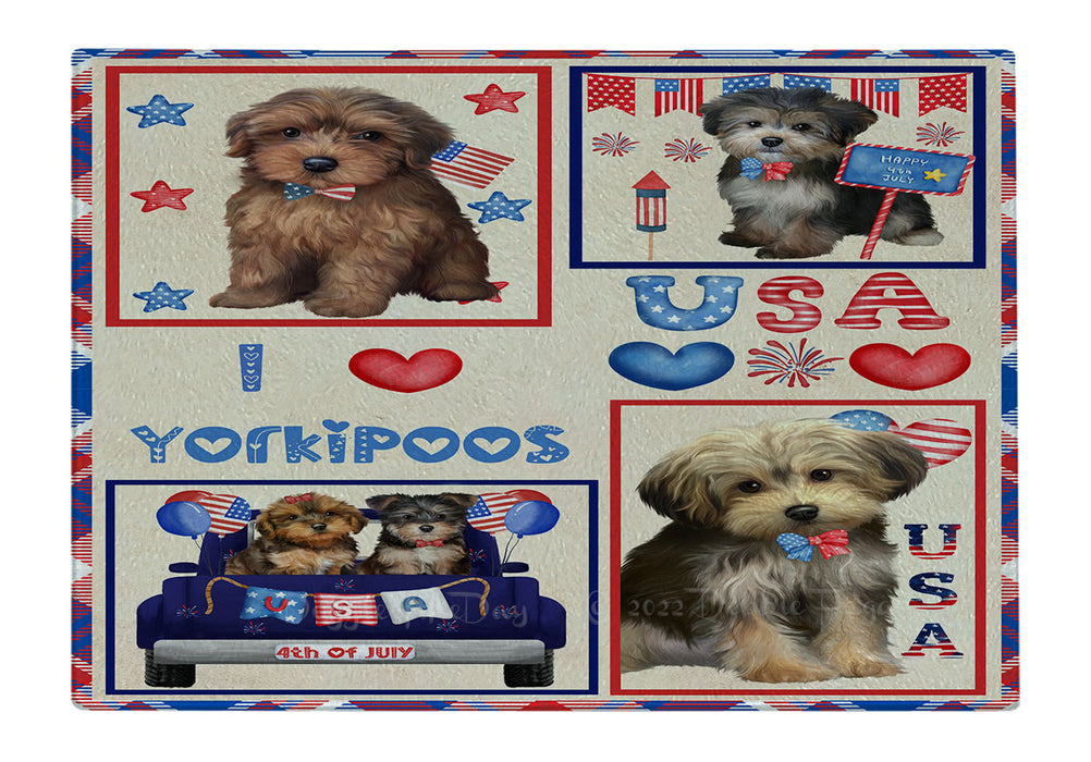 4th of July Independence Day I Love USA Yorkipoo Dogs Cutting Board - For Kitchen - Scratch & Stain Resistant - Designed To Stay In Place - Easy To Clean By Hand - Perfect for Chopping Meats, Vegetables