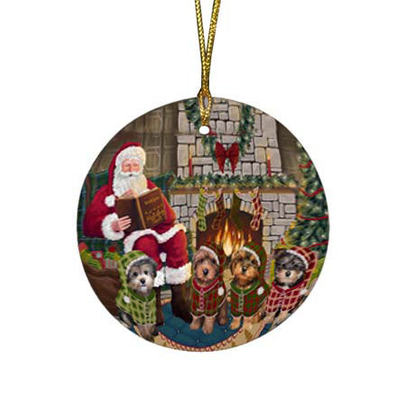 Christmas Cozy Holiday Tails Yorkipoos Dog Round Flat Christmas Ornament RFPOR55758