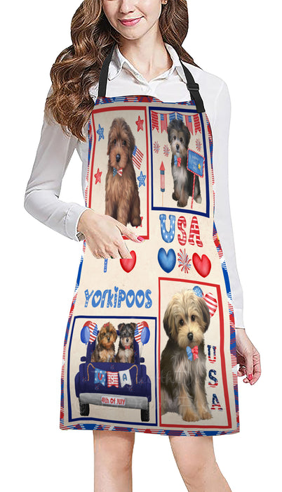 4th of July Independence Day I Love USA Yorkipoo Dogs Apron - Adjustable Long Neck Bib for Adults - Waterproof Polyester Fabric With 2 Pockets - Chef Apron for Cooking, Dish Washing, Gardening, and Pet Grooming