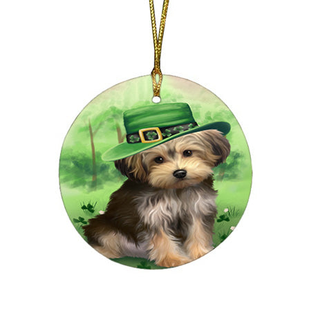 St. Patricks Day Irish Portrait Yorkipoo Dog Round Flat Christmas Ornament RFPOR49422