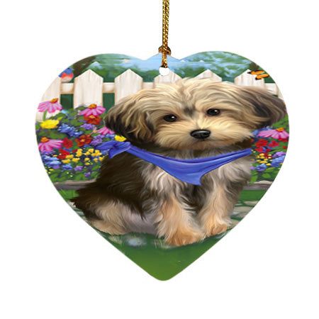 Spring Floral Yorkipoo Dog Heart Christmas Ornament HPOR52189