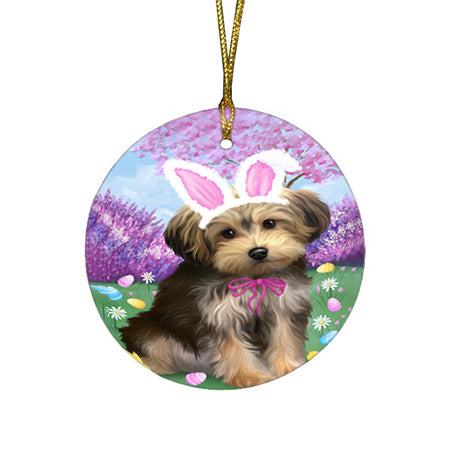 Yorkipoo Dog Easter Holiday Round Flat Christmas Ornament RFPOR49288