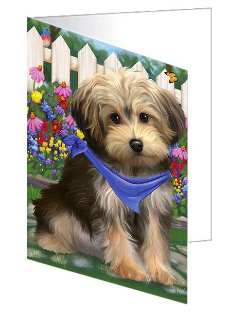 Spring Floral Yorkipoo Dog Handmade Artwork Assorted Pets Greeting Cards and Note Cards with Envelopes for All Occasions and Holiday Seasons GCD60596