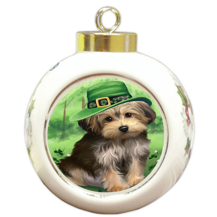 St. Patricks Day Irish Portrait Yorkipoo Dog Round Ball Christmas Ornament RBPOR49431