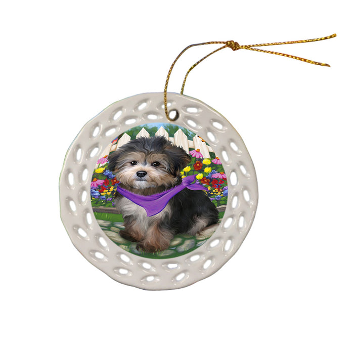 Spring Floral Yorkipoo Dog Ceramic Doily Ornament DPOR52190