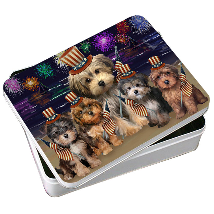 4th of July Independence Day Firework Yorkipoos Dog Photo Storage Tin PITN49638