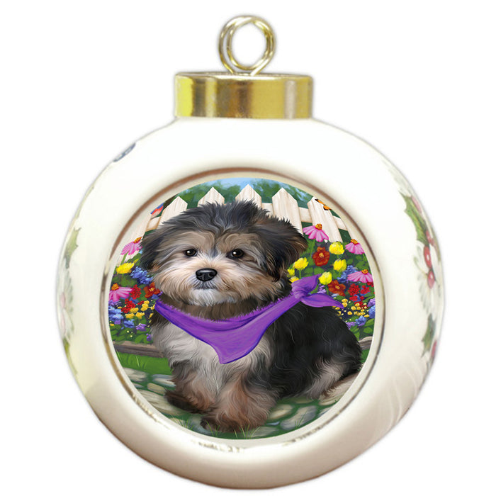 Spring Floral Yorkipoo Dog Round Ball Christmas Ornament RBPOR52190