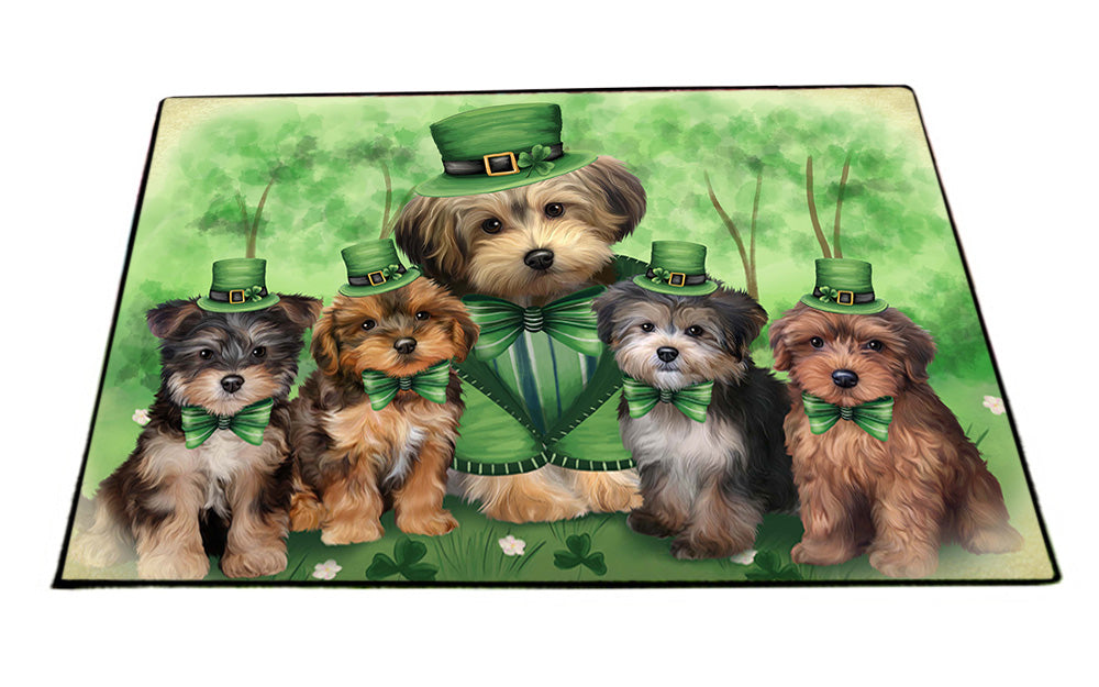 St. Patricks Day Irish Family Portrait Yorkipoos Dog Floormat FLMS49797
